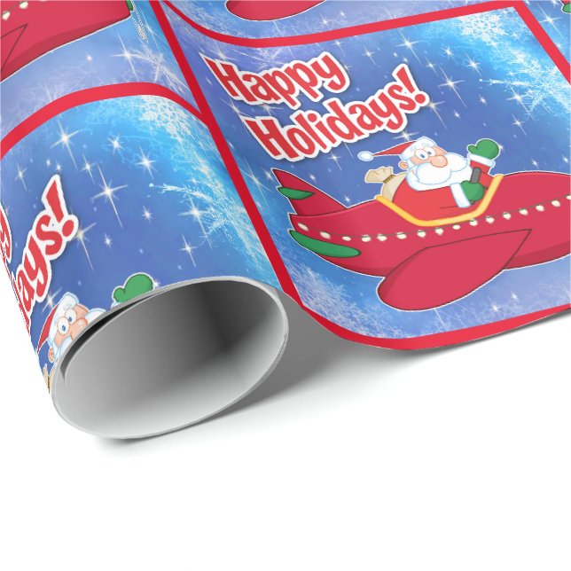 Papier Cadeau Un pilote d'avion Père Noël fête ses jolies fêtes (Coin rond)