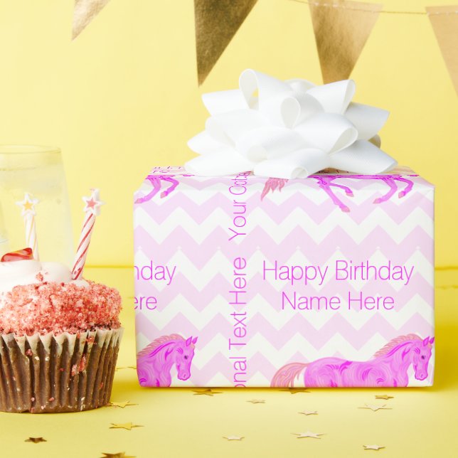 Papier Cadeau Un Pony Rose Cute Chevron Motif Joyeux Anniversair (Fête d'anniversaire)