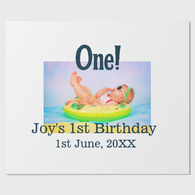 Papier Cadeau Un premier anniversaire photo moderne ajouter nom  (Plat)