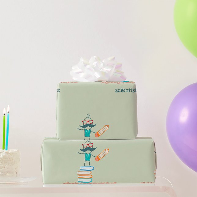 Papier Cadeau Un scientifique debout sur les livres (Créateur téléchargé)
