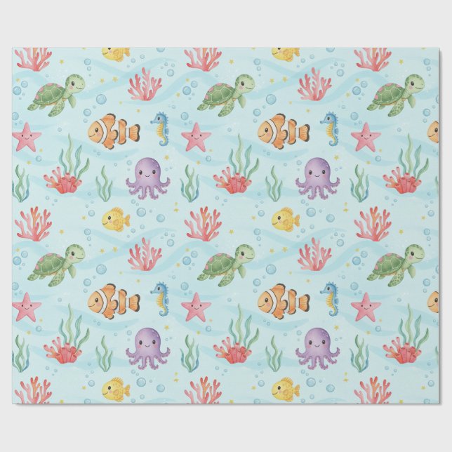 Papier Cadeau Under the Sea Party Colourful Ocean Creatures (Plat)