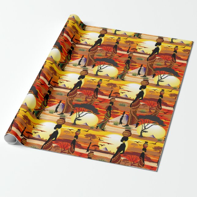 Papier Cadeau Une belle femme africaine Silhouette sur les solei (Déroulé)
