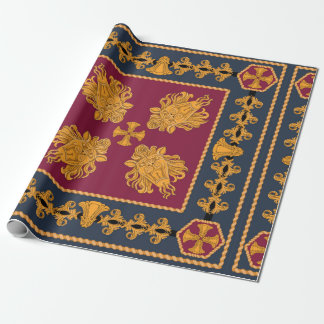 Papier Cadeau Une écharpe avec un motif de têtes d'or de lions e