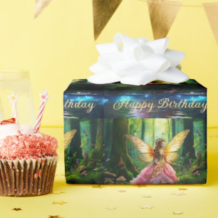 Papier Cadeau Une féerie magique forêt boisée Joyeux anniversair