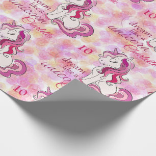Papier Cadeau Unicorn Anniversaire Ajouter un nom Age Girl's Cut