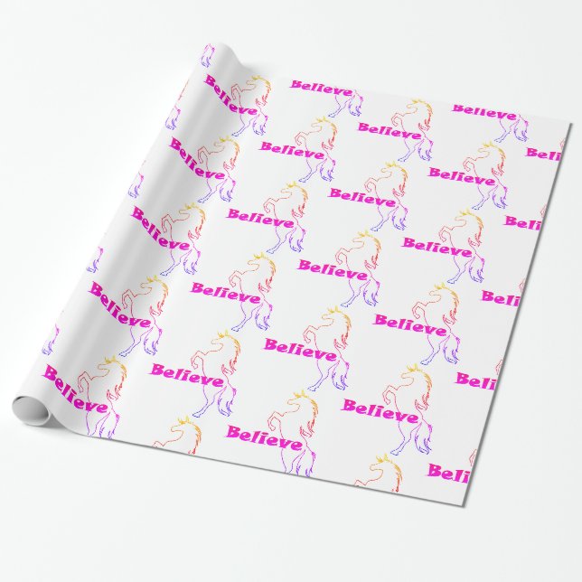 Papier Cadeau Unicorn Believe Design - Papier brillant, 30 (Déroulé)