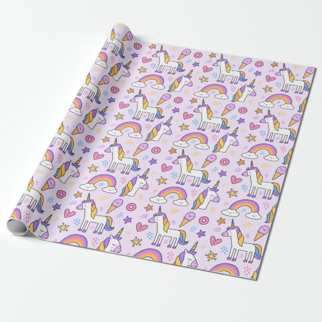 Papier Cadeau Unicorn Doodle Motif (Déroulé)