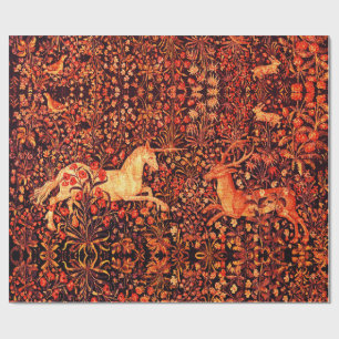 Papier Cadeau UNICORN ET CERFS, FLEURS, ANIMAUX FORESTIERS Flora