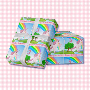 Papier Cadeau Unicorn Little Girl's Birthday Age & Name Don
