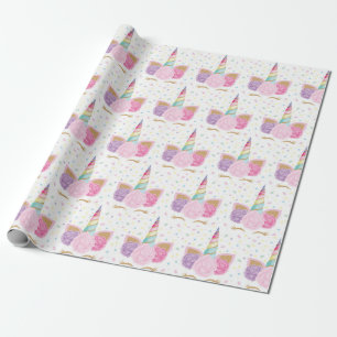 Papier Cadeau Unicorn Pastel Rose Girl Rainbow Anniversaire