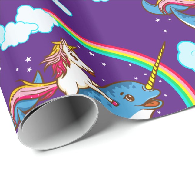 Papier Cadeau Unicorn Riding Narwhal (Coin rond)