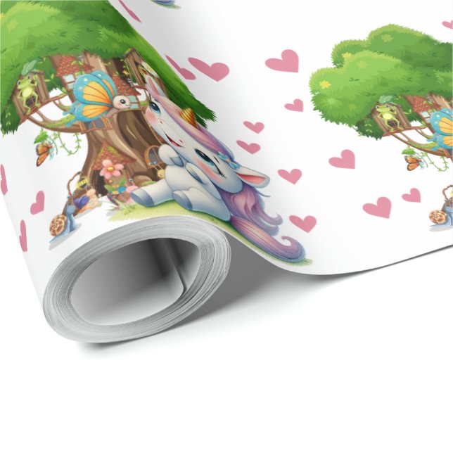 Papier Cadeau Unicorn & Woodland Friends Envelopper papier migno (Coin rond)