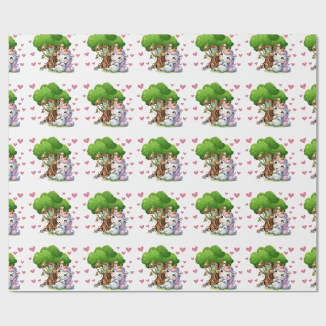 Papier Cadeau Unicorn & Woodland Friends Envelopper papier migno (Plat)