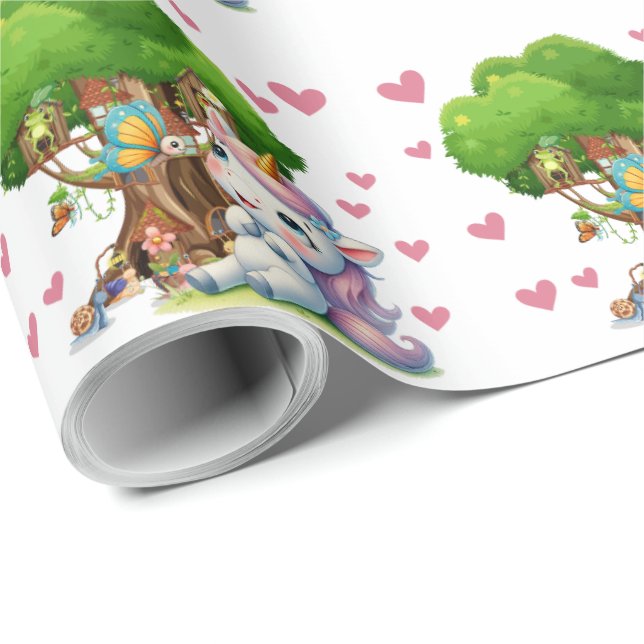 Papier Cadeau Unicorn & Woodland Friends Envelopper papier migno (Coin rond)