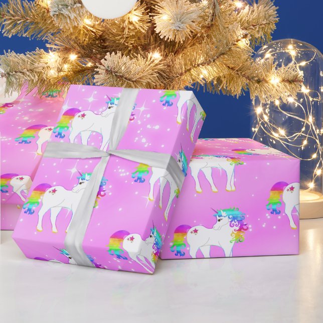 Papier Cadeau Unicorne arc-en-ciel pourpre mite (Vacances)