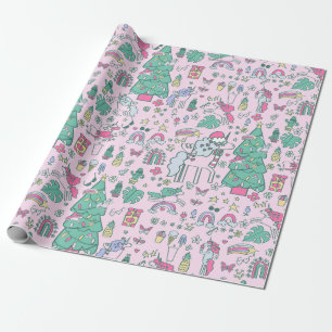 Papier Cadeau unicorne de noël père Noël whimsical cactus monste