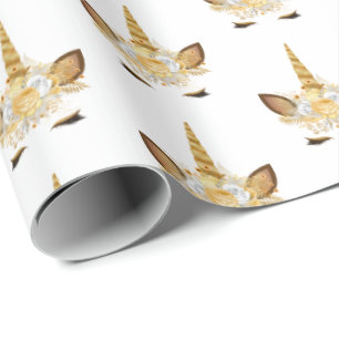 Papier Cadeau Unicorne florale d'or