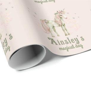 Papier Cadeau Unicorne magique rose Personnalisée Anniversaire
