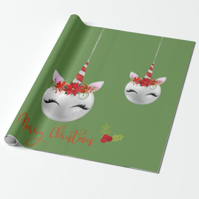 Papier Cadeau Unicorne Ornament Joli Noël (Déroulé)