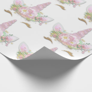 Papier Cadeau Unicorne Parties scintillant brillante rose or flo