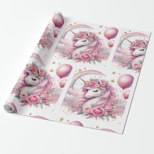Papier Cadeau Unicorne rose (Déroulé)
