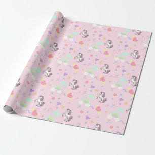 Papier Cadeau Unicorne rose magique princesse fille d'anniversai