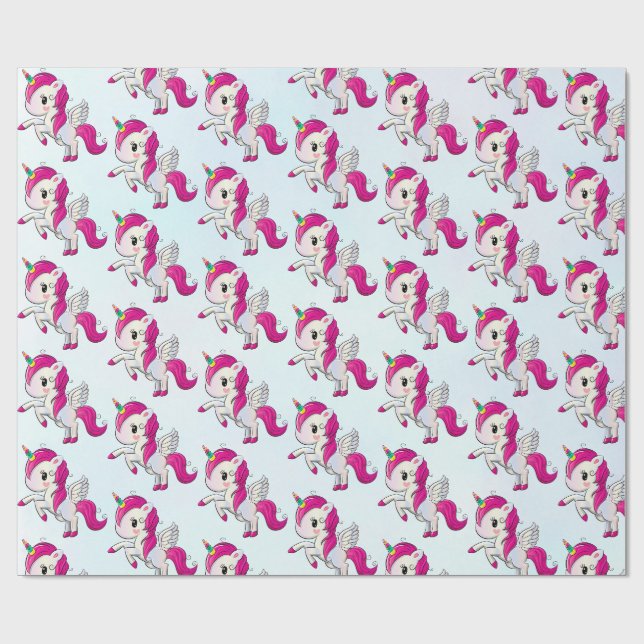 Papier Cadeau Unicorne rose mignonne avec Motif d'ailes (Plat)