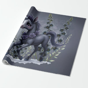 Papier Cadeau Unicorne stylisée dans la splendeur florale.