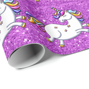 Papier Cadeau Unicornes à Parties scintillant violette