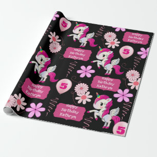 Papier Cadeau Unicornes d'anniversaire personnalisées