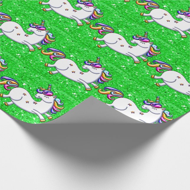 Papier Cadeau Unicornes de Parties scintillant verte (Coin)