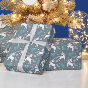 Papier Cadeau Unicornes d'hiver Motif gris foncé