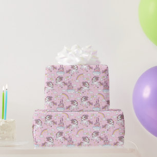 Papier Cadeau Unicornes Et Châteaux Roses
