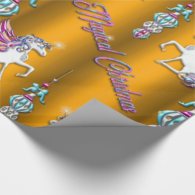 Papier Cadeau Unicornes magiques Noël doré (Coin)
