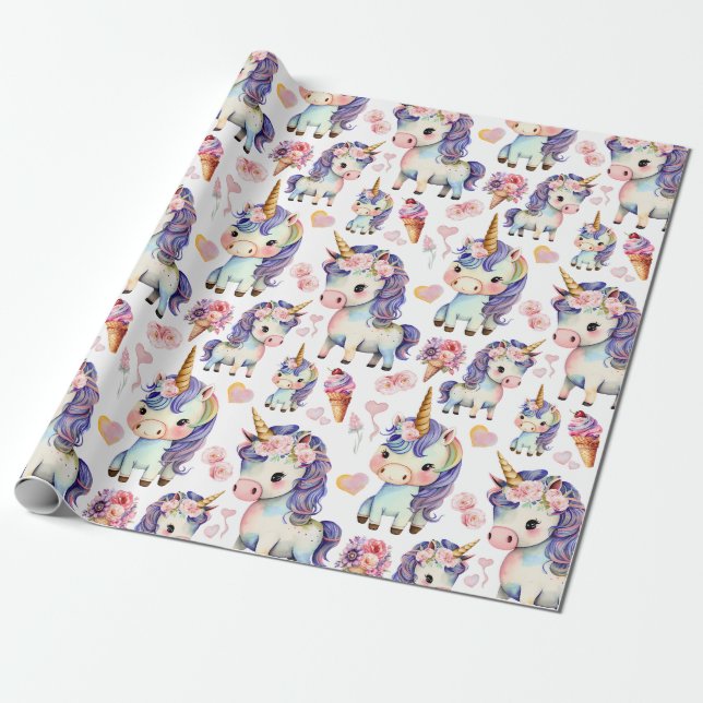Papier Cadeau Unicornes pourpres (Déroulé)