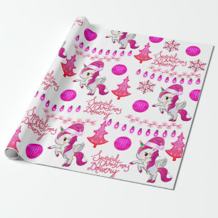 Papier Cadeau Unicornes roses Papier d'enveloppement de Noël