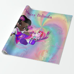 Papier Cadeau Unicornes, spirales arc-en-ciel pour filles à tart