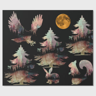 Papier Cadeau Unique Arbres Rustiques Animaux Enveloppement Papi