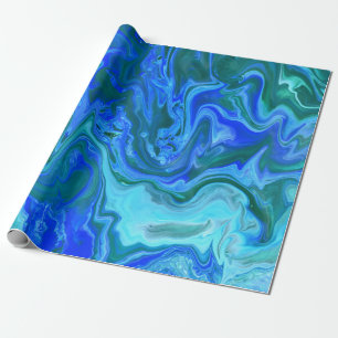 Papier Cadeau Unique Blue Turquoise Navy Fluid Art Abstrait
