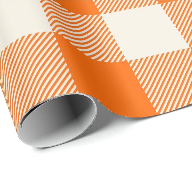 Papier Cadeau Unique & Chic Bold Orange & Cream Buffalo Plaid (Coin rond)