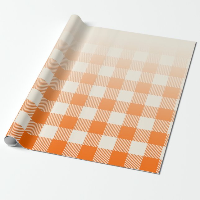 Papier Cadeau Unique Orange & Cream Peek-A-Boo Buffalo Plaid (Déroulé)