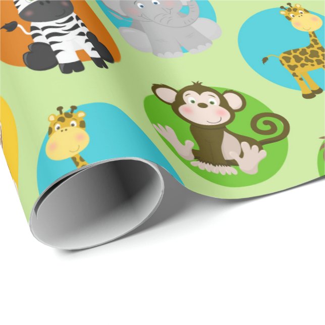 Papier Cadeau unisex junjungle animaux fête des enfants (Coin rond)