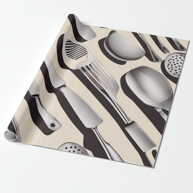 Papier Cadeau Ustensile de cuisine thème papier enveloppement (Déroulé)
