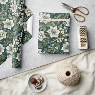 Papier Cadeau Vacances Azalées blanches et Evergreens