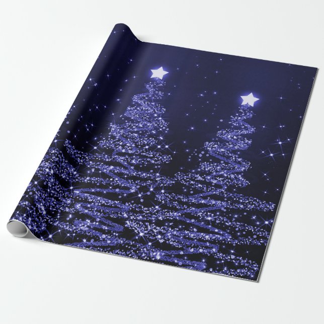 Papier Cadeau Vacances bleues d'arbres de Noël de parties (Déroulé)