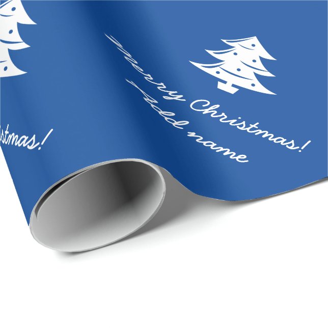 Papier Cadeau Vacances bleues personnalisées d'arbre de Joyeux (Coin rond)