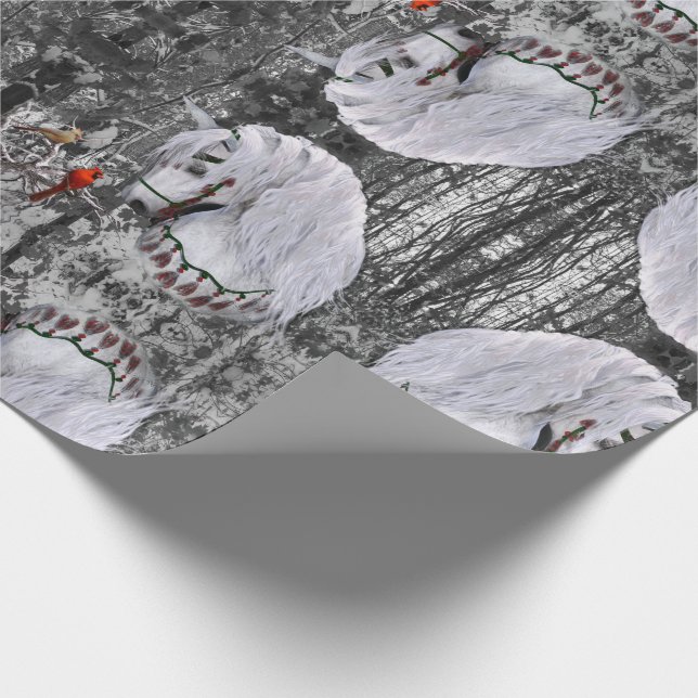 Papier Cadeau Vacances-Cheval et cardinaux enveloppant le papier (Coin)