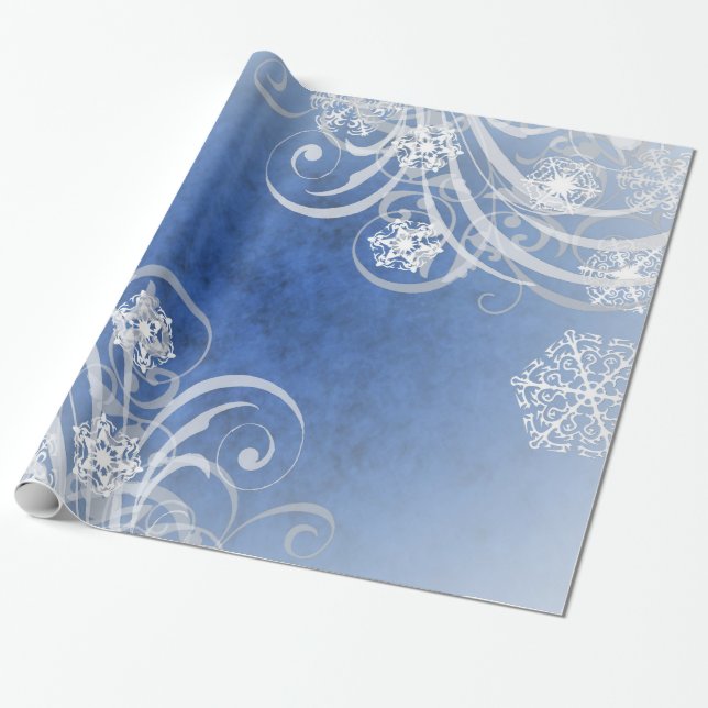 Papier Cadeau Vacances de bleu de flocons de neige de danse (Déroulé)