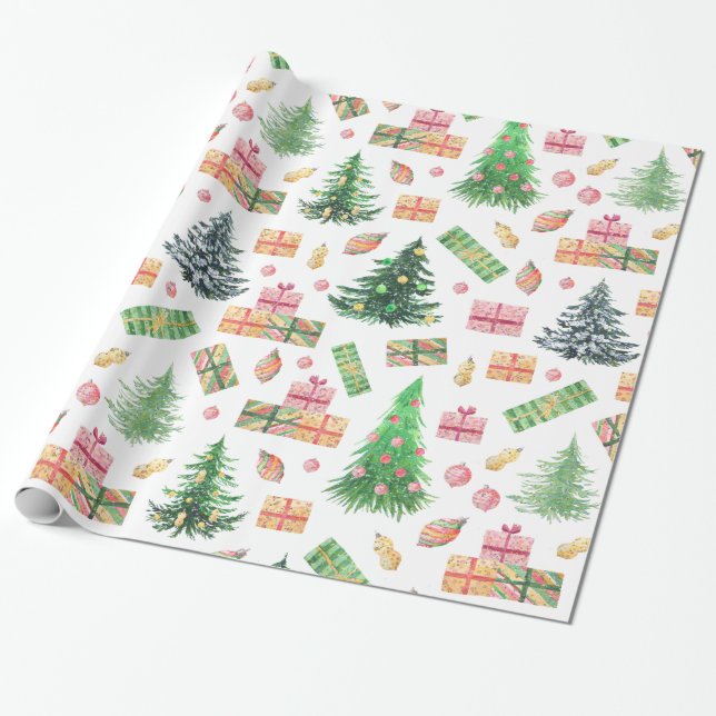 Papier Cadeau Vacances de Noël - amusement de Noël d'aquarelle (Déroulé)