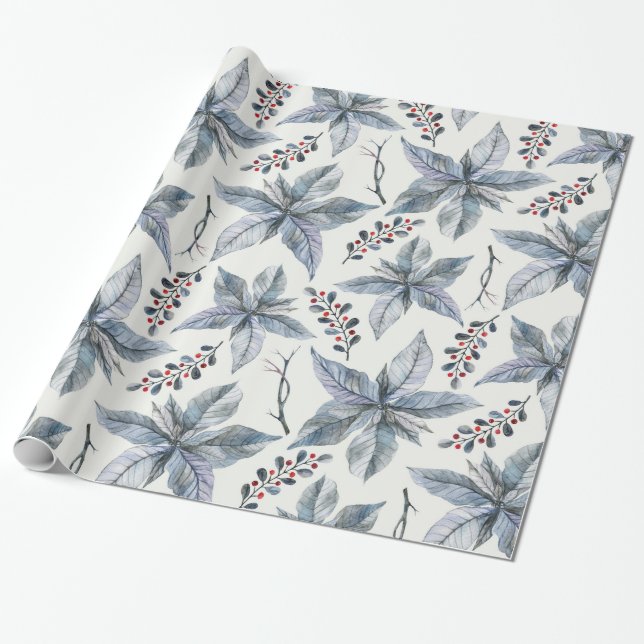 Papier Cadeau Vacances de Noël - argent de poinsettia (Déroulé)